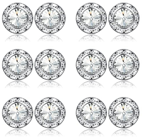 BESTEEL Rhinestone Earrings Round Shaped Acrylic Stone Inside Crystal Halo Stud Earrings for Dance Competitions Stage Opera Performance Wedding Party Earrings Jewelry 15mm(White)