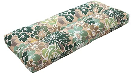 Magpie Fabrics Indoor Outdoor Bench Cushion 42x18, Non-Slip Tufted Water Resistant Long Seat Pads, Patio Loveseat Cushion for Window, Garden, Swing, Settee - Green Floral