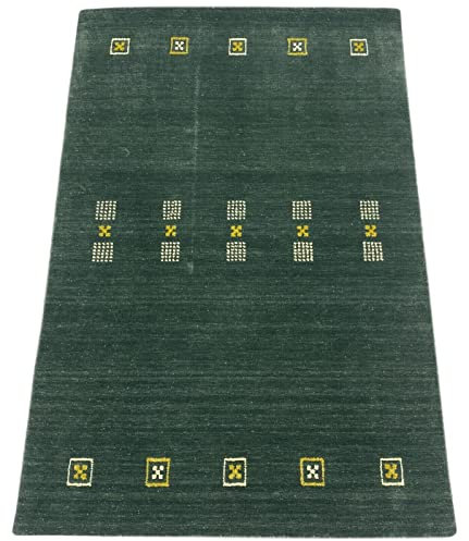 Gabbeh Teppich Wolle Viskose 100x150 cm Hell Blau Grau Grün Handgewebt WR98