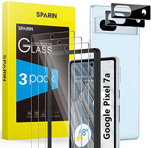 SPARIN Schutzfolie für Google Pixel 7a Panzer Schutz Glas mit Kameraschutz und Rahmen-Installationshilfe, HD Displayschutzfolie, 3+2 Stück