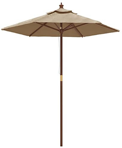 vidaXL Sonnenschirm, Gartenschirm mit Holzmast UV-Schutz, Strandschirm mit Belüftung 6 Rippen, Marktschirm Balkonschirm Terrassenschirm, Taupe