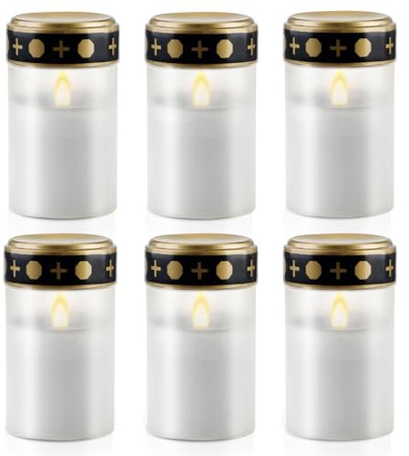 Juego de 6 Velas LED para Tumba Exterior, Vela para Cementerios, Luces Funerarias, Lámpara para Tumbas, Vela Led Efecto Llama, 6 Meses de Duración, Funciona con Pilas (pilas no incluidas)