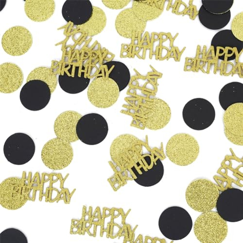 Happy Birthday Confetti, Glitter Gold and Black Birthday Table Scatters, Polka Dot, Circle Dots Paper Confetti, Black Gold Bday Party Decorations for Table Bed Balloon (100 PCS)