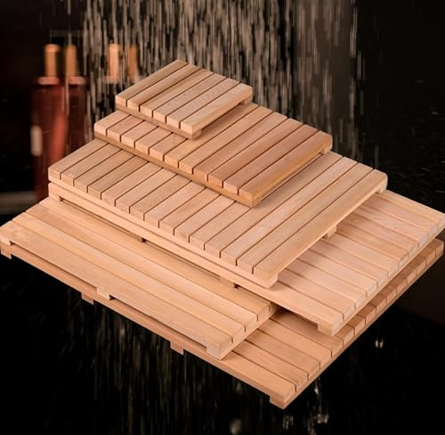 NEPHRA Holz Badematte | Duschmatte rutschfest | Sauna Boden | Duschmatte Outdoor | Dusch Boden | Badteppich Set | Outdoor Dusche Holzmatte | Schnelle EntwäSserung(30x110cm/12x43in)