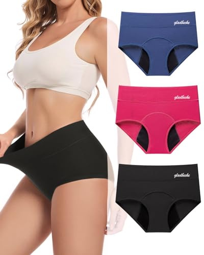 Gladbecke Period Pants for Women 60ML Heavy Flow Absorbency High Waist Leakproof Menstrual Underwear Soft Breathable Postpartum Knickers Pack of 3 Multicolour