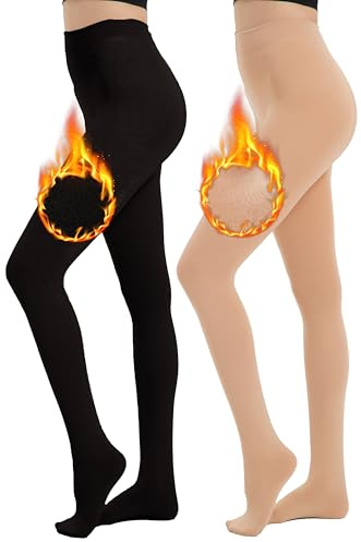 Hiltzo Collant e Calzamaglie Termiche Donna Invernali Collants Foderati Termico Donna Leggings Termici, color carne + nero,s-m