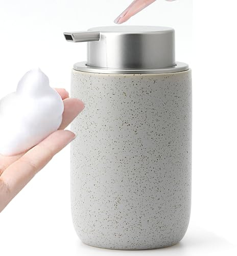GIRLUFO Keramik Schaumseifenspender, Spülmittelspender 350ml Grau – Nachfüllbarer Seifenspender Spender Geeignet für Handseife, Küche, Bad (Modern Flüssigseifenspender)