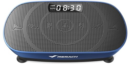 MERACH Pedana Vibrante Dimagrante, Pedana Vibrante Silenziosa e Compatta per Modellare il Corpo e Rilassarsi, Con Comodo Cuscinetto in Silicone, Display a LED e Telecomando (Blu)