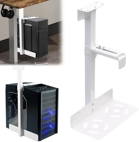 Exquilnova PC Halterung Unter Schreibtisch, Weiß PC Halterung für Untertisch, Carbonstahl Computer Aufhängung Halter, Höhe Verstellbar 60-530mm, Max. Tragfähigkeit 25 kg, für den Meisten Hosts (Weiß)