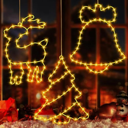 VASIN Weihnachtsbeleuchtung Fenster Innen, 3 Stück LED Lichtervorhang Weihnachten Fensterbeleuchtung Lichter 155 LEDs 8 Modi Wasserdicht Weihnachtsdeko Deko für Balkon, Party