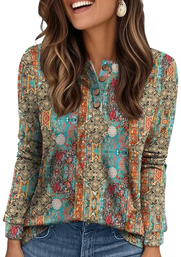 XIEERDUO Womens Sweatshirts Ladies Jumpers for Women UK Long Sleeve Tops Ladies Button Up Henley Shirts Size 22-24 Figure 2XL