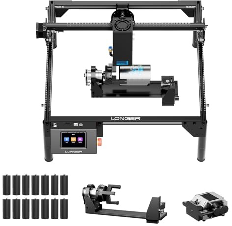 LONGER RAY5 Bundle Incisore Laser, 20W con Assistenza Aria e Kit Rotativo 3 in 1, Macchina CNC Desktop per Taglio e Incisione su Legno, Acrilico e Pelle, Fai da Te DIY, Area di Lavoro 400×365mm
