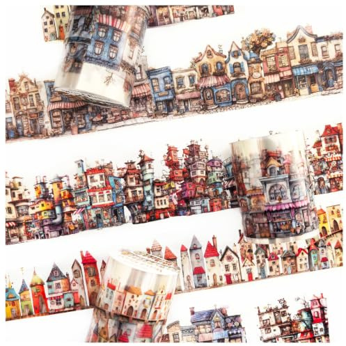 Ta god PET Washi Tape Scrapbook tillbehör, scrapbooking klistermärken, 3 rullar PET speciella hus aesthetic scrapbooking klistermärken, dekorativa för bullet journal, journaltillbehör, fotoalbum (hus