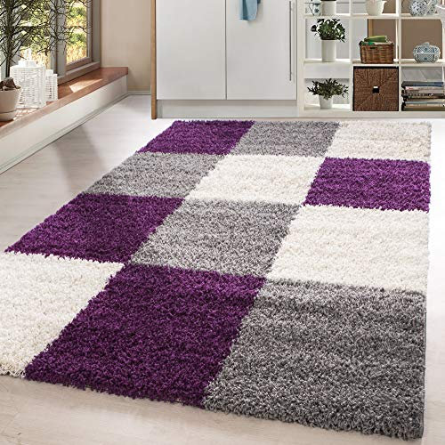 HomebyHome Shaggy Teppich Wohnzimmer 120 x 170 cm - Shaggy Teppich Hochflor Violett Extra Weich und Flauschig - Waschbarer Langflor Teppiche für Schlafzimmer, Küche, Flur - Carpet, Halı, Kilim