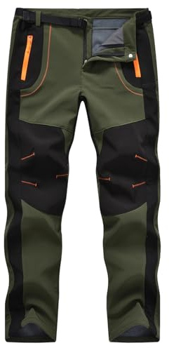 TBMPOY Men's Snow Ski Hiking Pants Waterproof Winter Fleece Lined Pants Camping Skiing Ice Fishing Pants with Belt 02 Thick Green M