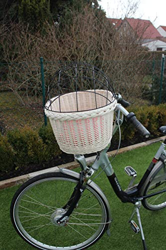Marcus Hundefahrradkorb für Fahradlenker aus Weide mit Metallgitter und Kissen Weidenkorb Hundekorb Lenkerkorb Einkaufskorb Natur (XXL ohne Kissen)