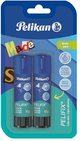 Pelikan Pelifix Kleber Stick 10 g, transparenter Kleber, lösungsmittelfrei, waschbar, sicher für Kinder, Schule, Arbeitspapier, Karton und Fotos, 2 Stück