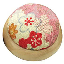 Clest F&H Coussin à épingles Motif de Fleurs Rouges et Jaunes Aiguilles de Fond en Bois Porte-Broches Aiguille Ronde Coussin à Broches Porte-Aiguilles à Coudre