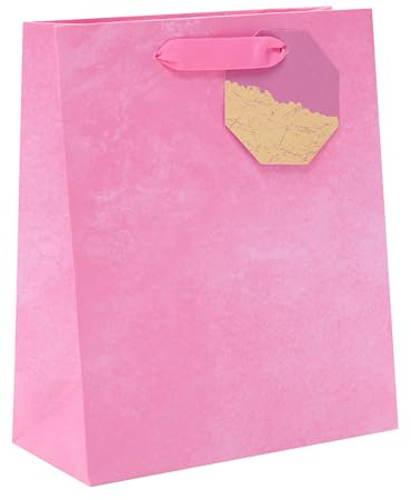 UK Greetings | Medium Gift Bag | Party Bags for Presents | Birthdays/Weddings/Mother's Day | Pink Design | 22.8 x 19 cm