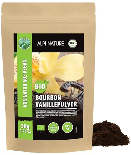 Ekologisk bourbon vanilj (50 g), ekologiskt mald vanilj, vanilj från bourbon-strängar från kontrollerad ekologisk odling, 100 % ren och naturlig