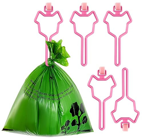 5 Stück Hundekotbeutelhalter, Hundekotbeutelhalter mit Touch-Verschluss, Befestigung für Müllbeutelspender, freihändiger Müllbeutelhalter, Kotbeutelhalter für Leine, passend für jede Leine (rosa)