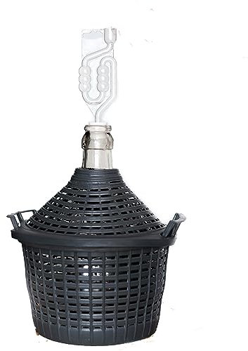 WYSKONT Gärballon, Gärröhrchen mit stopfen, Glasballon, Weinballon, Gärbehälter, Glasflasche, Weinherstellung, Flasche Kunststoffkorb, Fermentation, Weinballon zubehör, Glasgärballon Gummistopfen 25l