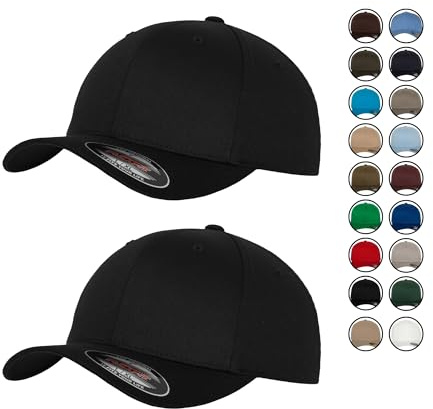 2er Flexfit Unisex Wooly Combed Cap Baseball Caps graue Unterseite S M L XL XXL Basecap Mütze, L/XL, 2X Black-Black + 1x HL-Kauf Notizblock