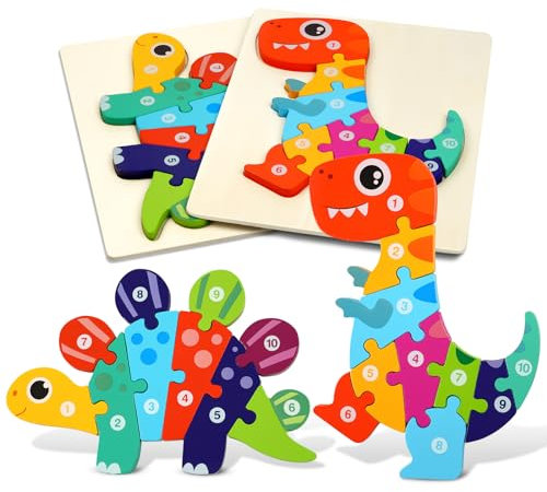 HOTUT Wooden Jigsaw Puzzles for Toddlers, 2 Pcs 3D Animal Puzzle Toy Babies Games, Shape Number Puzzle, Animal Puzzle Jigsaw Set for Kids Age 1 2 3 Year Old Boys and Girls Educational Toys Gifts