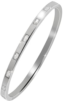 MILAKOO 4mm Damen Armreif aus Edelstahl und Zirkonia Stilvolles und Hübsches Armband mit Verschluss (Silber)