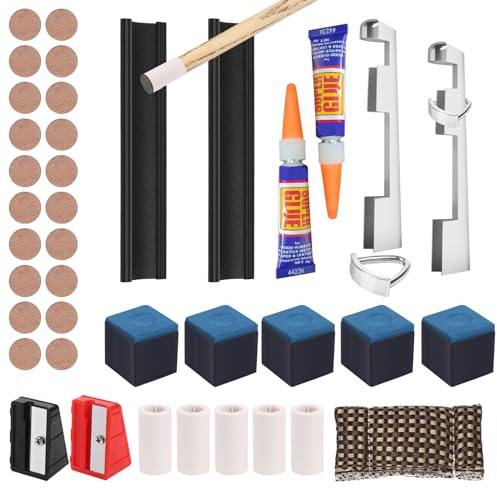 Vefungyan Billiard Pool Cue Repair Kit: 2 Pool Cue Tip Clamp 20 Billiard Cue Tips 4 Shaper 5 Chalk Cubes 5 Pool Cue Repairers 2 Planers (Multicolor 1)