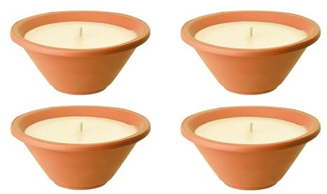 Lot de 4 bols à flammes pour l'extérieur - Bougies d'extérieur en terre cuite - Parfait pour votre jardin - Brasero en lot de 4 - Durée de combustion de 6 h - 15 x 5,9 cm