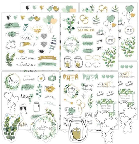 XBFOCNH 8PCS Autocollant Mariage- Stickers Mariage en Français pour Livre d'Or - Stickers Scrapbooking Mariage pour Décoration, Album Photo - Autocollants Faire Part 4 styles