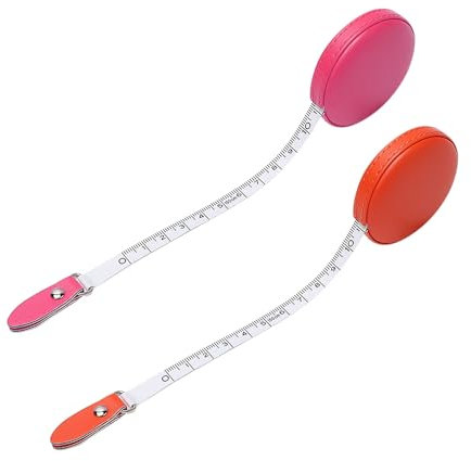 2 Stück Maßband aus echtem Leder, 150 cm Nähmaßband, 60 Zoll Schneidermaßband, tragbares kleines Maßband für Körpermessung, Nähmaß (Rosa, Orange)