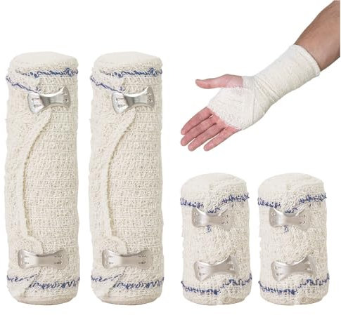 VEGCOO 4 Stück Elastische Binde 4er-Set - Medizinische Kompressionsbandage 15cm x 4.5m mit Metallclip | Hypoallergene Sportbandage für Sportverletzungen, Wundversorgung & Postoperative Pflege