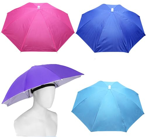 MUFEKUM 4 Pack Umbrella Hats, 26.4 Hands-Free Head Umbralla Hats for Adult, Folding Waterproof Umbrella Cap With Head Strap for Outdoor Party, Fishing, Sun, Rain, Beach, Golf, Hiking