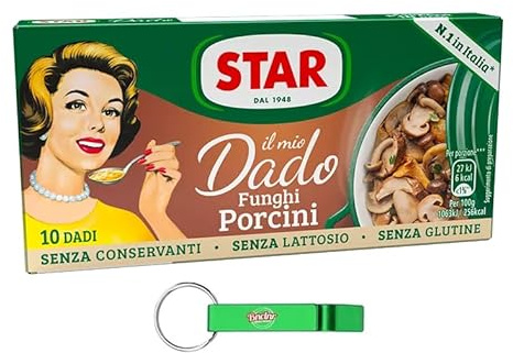 10 pezzi Star Il Mio Dado Funghi Porcini, cubetti di brodo, scatole con 10 cubetti di funghi porcini + portachiavi Beni Culinari