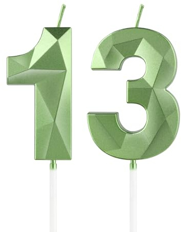 Velas Verdes 3D Número 13, Decoración de Pastel para Fiestas de Niños y Niñas