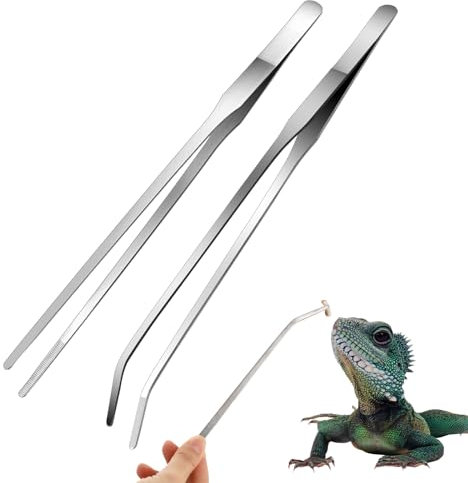 Grevosea 2 Stück Aquarium Pinzette 27 cm Edelstahl, Lange Futterzange Edelstahl mit Gummispitze Gerade und Gebogen Pinzetteterrarium Werkzeug, Futterwerkzeug für Aquarium-Silber