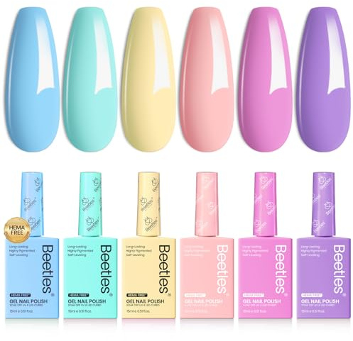 Beetles Spring Gel Polish - Fairy Tale Dream 6 Colours 15ML Pastel Yellow Pink Blue Purple Set with Colourful Bottle Soak off Uv Gel Gift for Women Girls