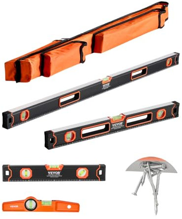 VEVOR Niveau à Torpille Magnétique 4PCS, 48/24/16/10 po, avec Flacons à Bulles, Mesure à 45/90/180 degrés, Outil de Nivellement en Alliage d'Aluminium, Résistance aux Chocs, Mesure SAE et Métrique