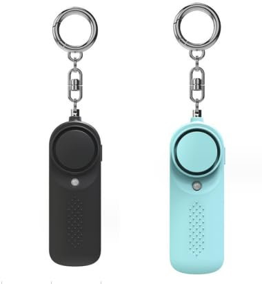 Qoosea 2 Persönlicher Alarm Taschenalarm mit 130dB Notfall Safesound Persönlicher Sicherheitsalarme Schlüsselanhänger mit LED-Licht Polizei Genehmigte Alarm für Kinder Frauen Ältere (Schwarz+Blau)