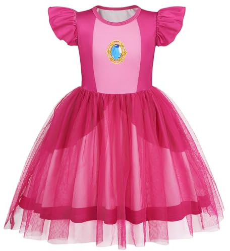 Marendyee Costume de princesse pêche pour enfants – Robe pêche à manches flottantes en tulle pour enfants – Tenue de costumade pour Halloween et costumade – 6 à 7 ans
