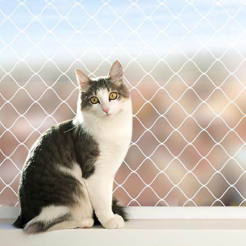 AnExer Red para Gatos Terraza, 3x8m Red Anticaída para Gatos, Malla Cerca para Balcón para Mascotas, Red Proteccion Perros Nylon Blanco Malla Anticaída para Mascotas