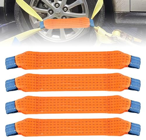 PORFOYO - Lot de 4 sangles d'arrimage transversales universelles de 50 mm x 40 cm - Sangle d'arrimage pour voiture, moto, bateau, camion, remorque - Orange - Polyester - 5 tonnes de force de serrage