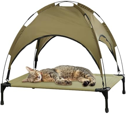 Posto letto per cani rialzato, pieghevole, per il campeggio, portatile, lavabile, con tettuccio parasole rimovibile, per interni ed esterni, giardino e terrazza