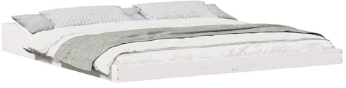 vidaXL Plattform Sängram Vit 200 x 220cm i massivt furu - ingen sängbotten behövs. Modern stil, lätt att montera med skruvmejsel och nyckel. Elegant ribbad design, perfekt för sovrummet. Minimalistisk