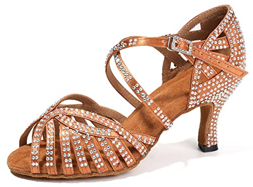 HIPPOSEUS Zapatos de Baile Latino para Mujer con Pedrería Moderna Salsa y Bachata Zapatos de Baile de Salón,Model L380