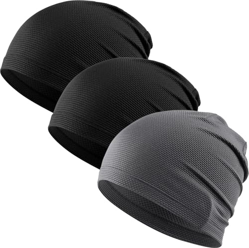 WTACTFUL Cooling Skull Cap for Men Women Breathable Running Caps Sweat Hat Skull Caps Thin Slouchy Beanie for Dreadlock Cycling Motorcycle Riding Hiking Helmet Liner Sport 3Pack Black Black Gray