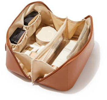 EACHY Makeup Bag,Large Capacity Toiletry Bag for Women,Waterproof Portable Cosmetic Bag Makeup Pouch with Clear Divider and Handle