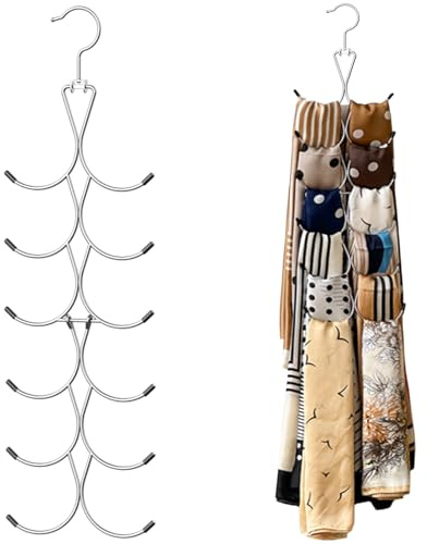 1 lot de porte-écharpes, porte-ceinture, porte-cravate, pliable, crochet rotatif à 360° avec 12 crochets, organiseur d'écharpes, cintres peu encombrants pour écharpes, foulards, sacs